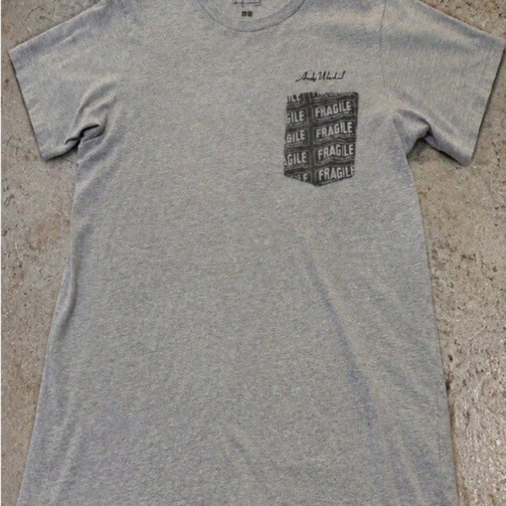 Gray Pocket Tee with 'Fragile' Graphic